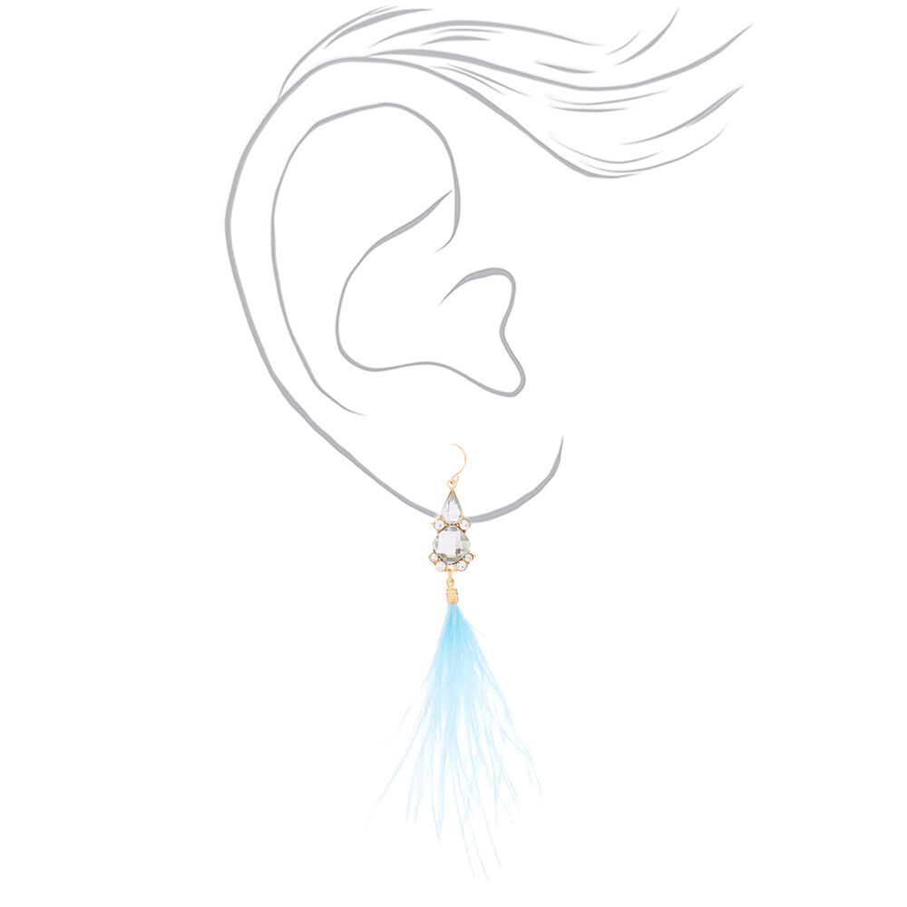 Feather 5" Drop Earrings - Blue,