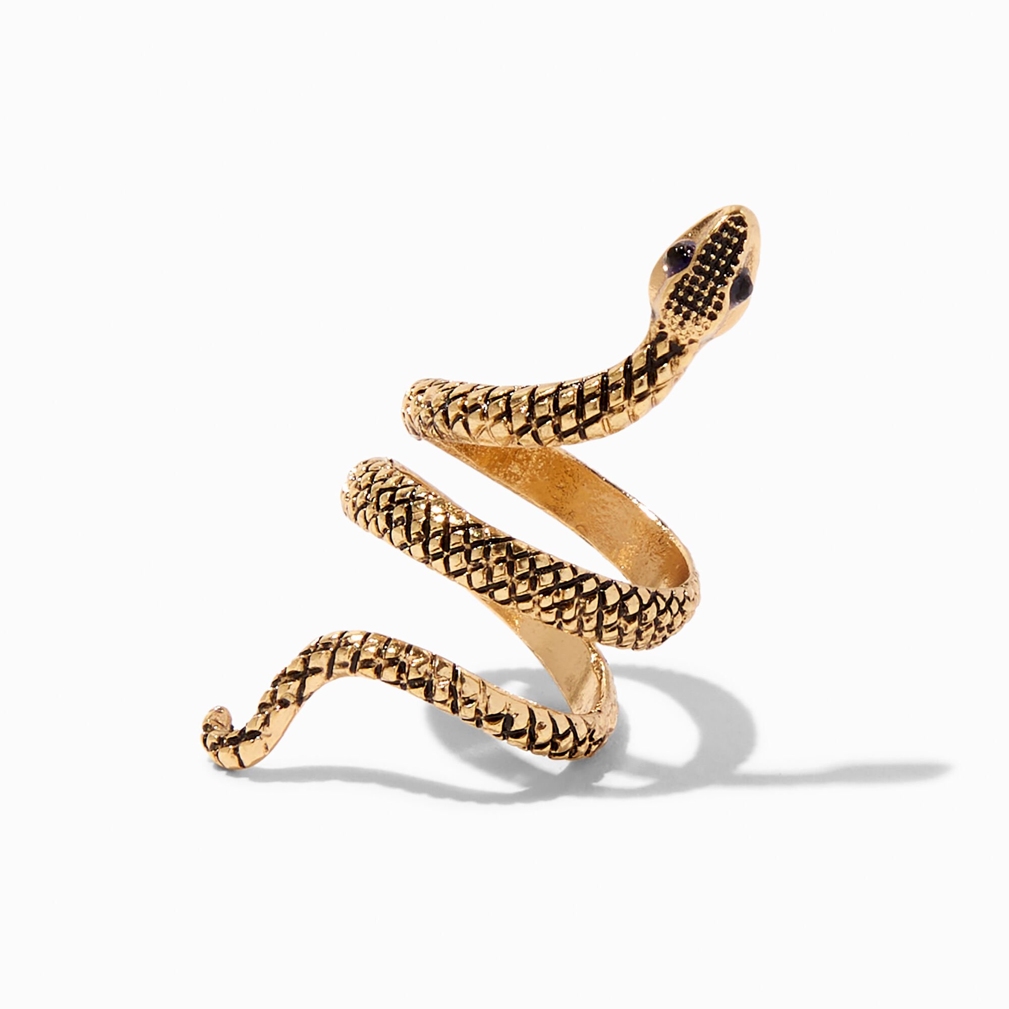 View Claires GoldTone Textured Snake Wrap Ring Black information