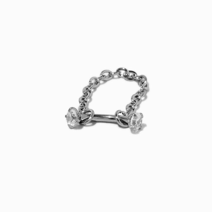 16G Silver-tone Stainless Steel Crystal Chain Septum Nose Stud,