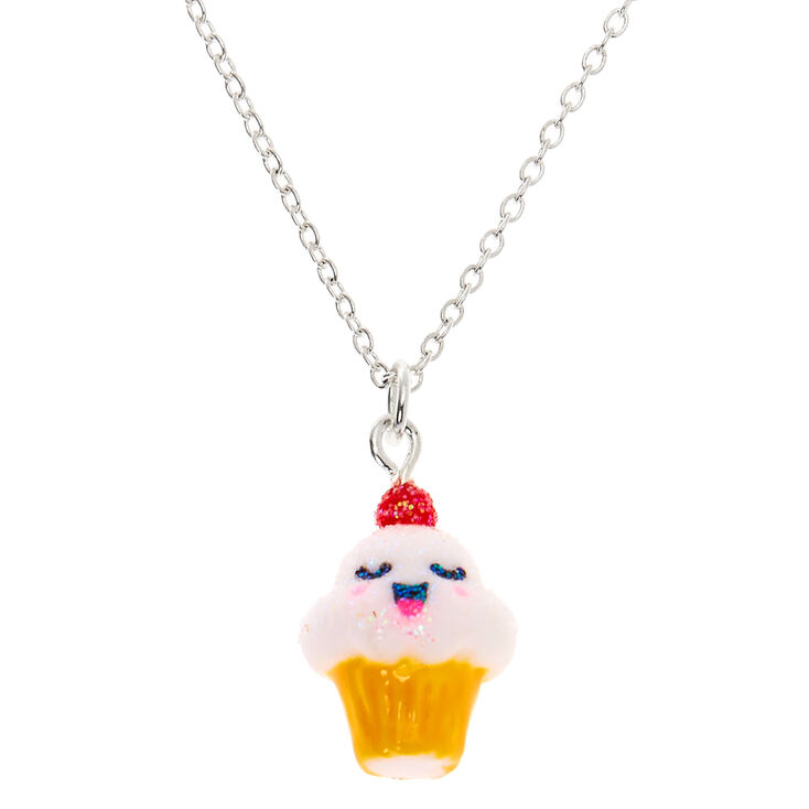 Silver Cupcake Pendant Necklace,
