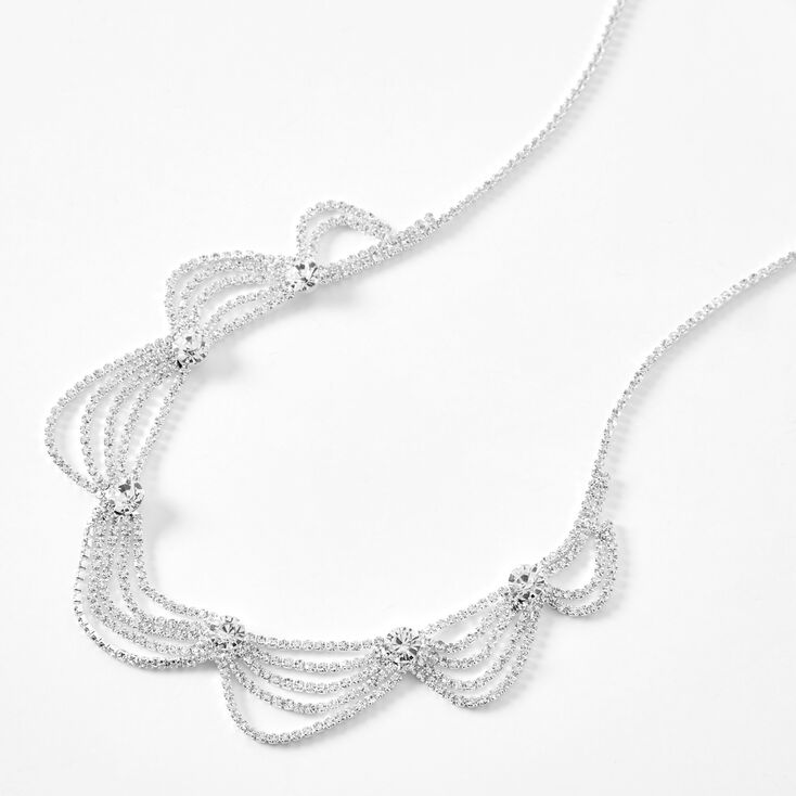 Silver Rhinestone Swag Statement Necklace,