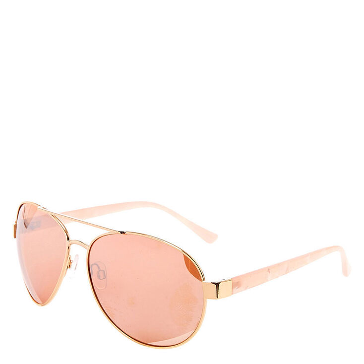 Lunettes de soleil roses effet marbr&eacute; et couleur dor&eacute; rose,