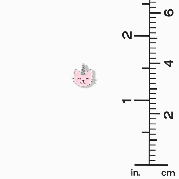 Pink Caticorn, Heart Paws, &amp; Pearl Silver Stud Earrings - 3 Pack,