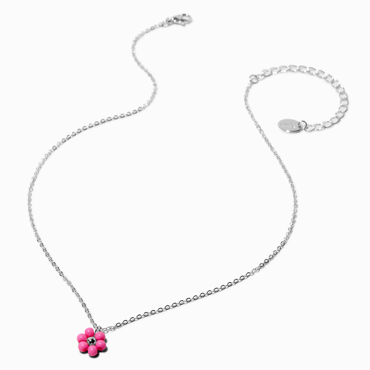 Pink Beaded Daisy Pendant Necklace