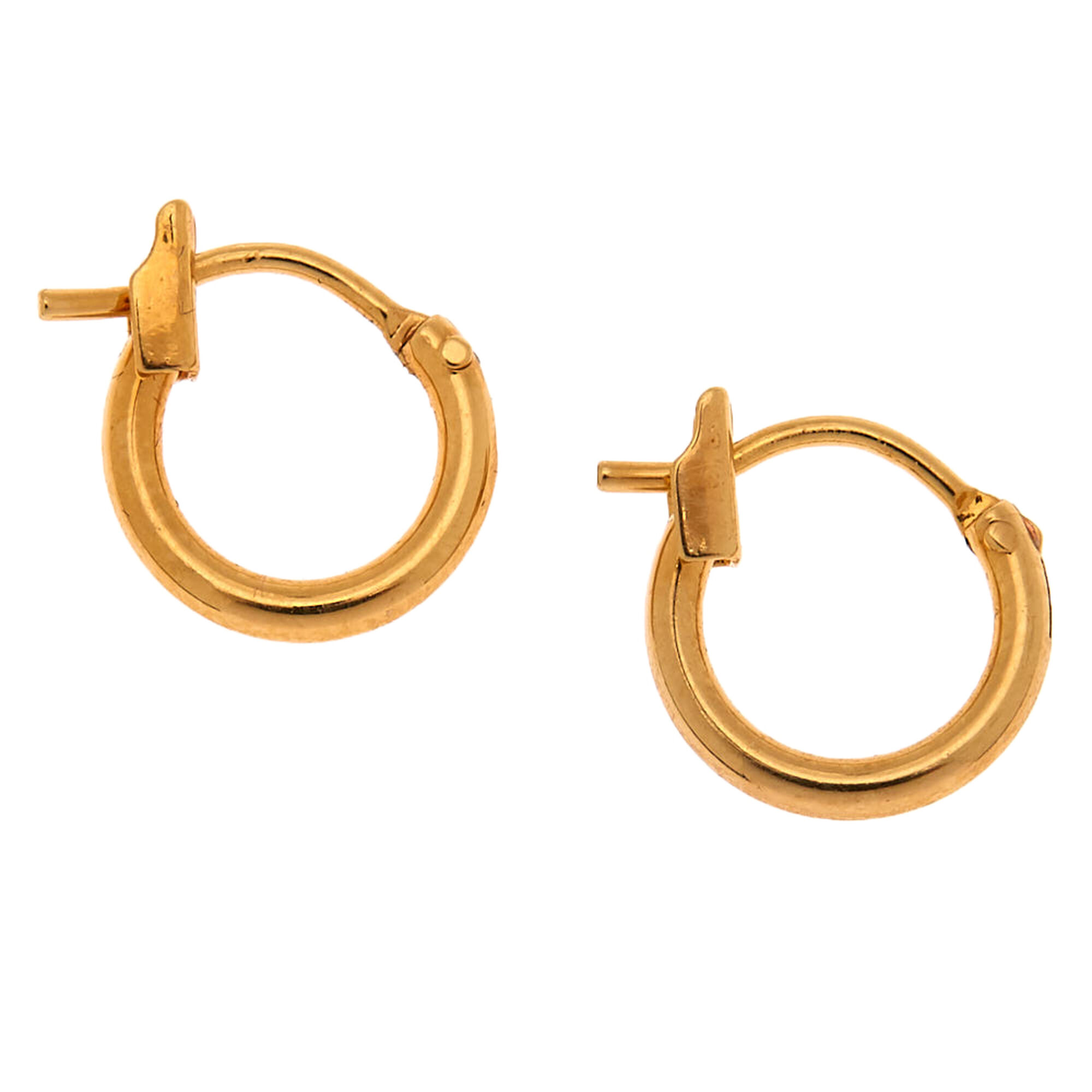 View Claires 18Ct Plated 10MM Hinge Hoop Earrings Gold information