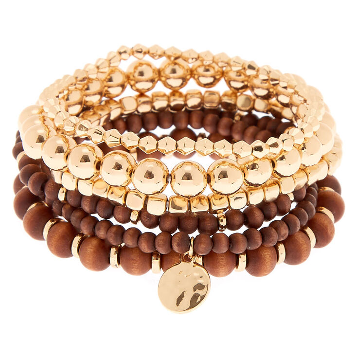 Gold Wooden Stretch Bracelets - 6 Pack | Claire's