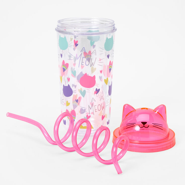 Cat Spiral Straw Tumbler - Pink,