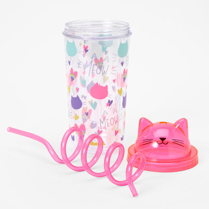 Cat Spiral Straw Tumbler - Pink