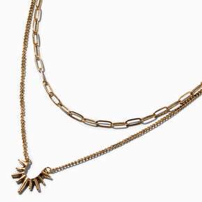 Burnished Gold-tone Paperclip &amp; Starburst Pendant Multi-Strand Necklace,