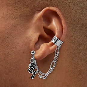 Silver-tone Rose Connector Earrings,
