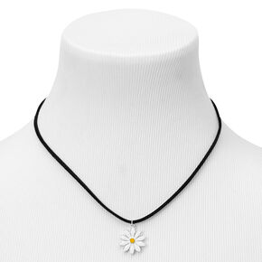 Collier en corde &agrave; pendentif marguerite noir et blanc,