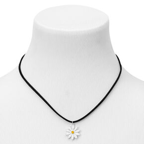 Black &amp; White Daisy Pendant Cord Necklace,