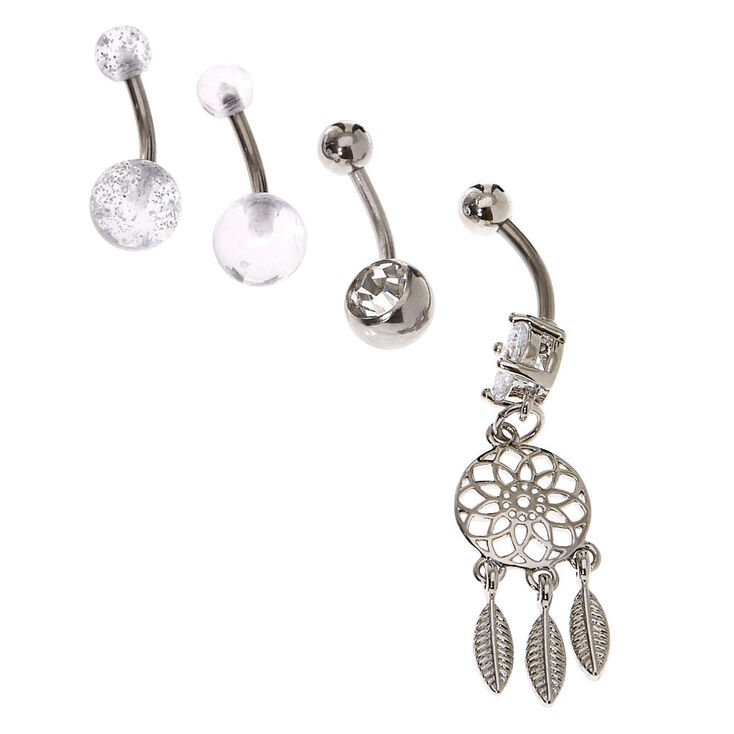 Claire's Piercings de nombril attrape-rêves disco 14 g couleur argentée - Lot de 4