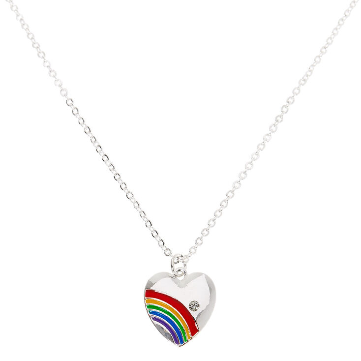 Silver Rainbow Heart Pendant Necklace,