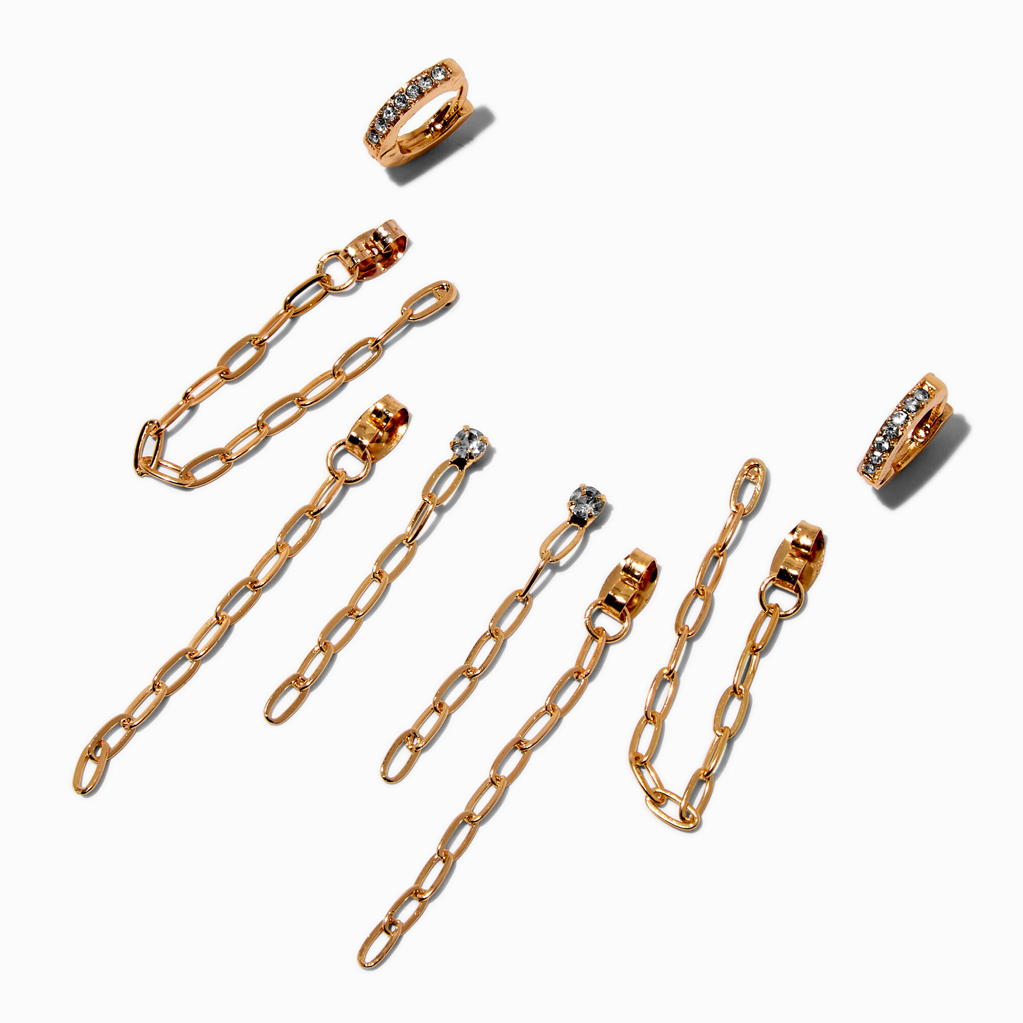 Gold-tone Chain Earring Stackables Set - 6 Pack,