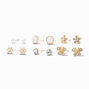 Gold Butterfly &amp; Daisy Stud Earrings - 6 Pack,