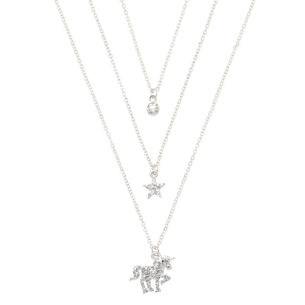 Lot de 3 colliers à pendentif licorne à paillettes couleur argenté,
