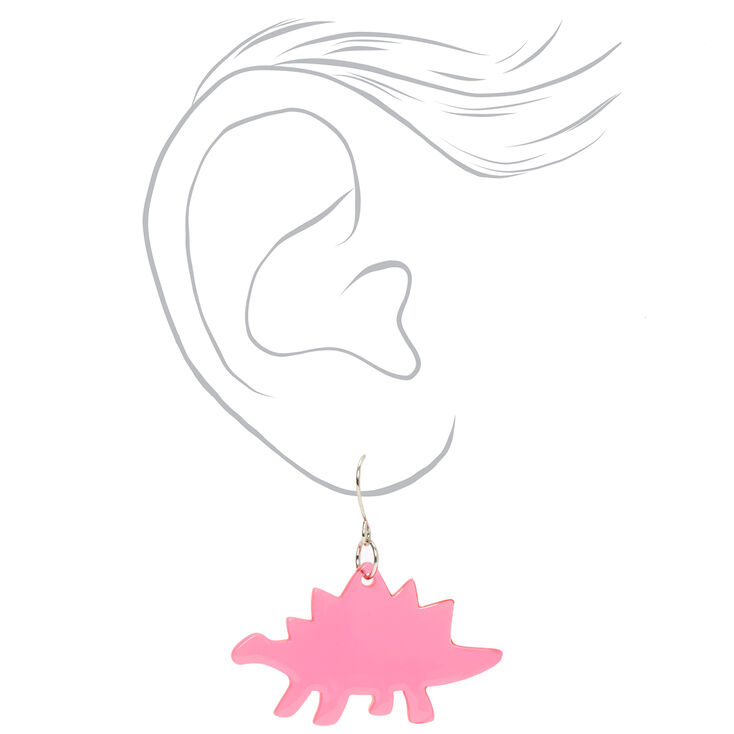Pink Stegosaurus Dinosaur Drop Earrings,
