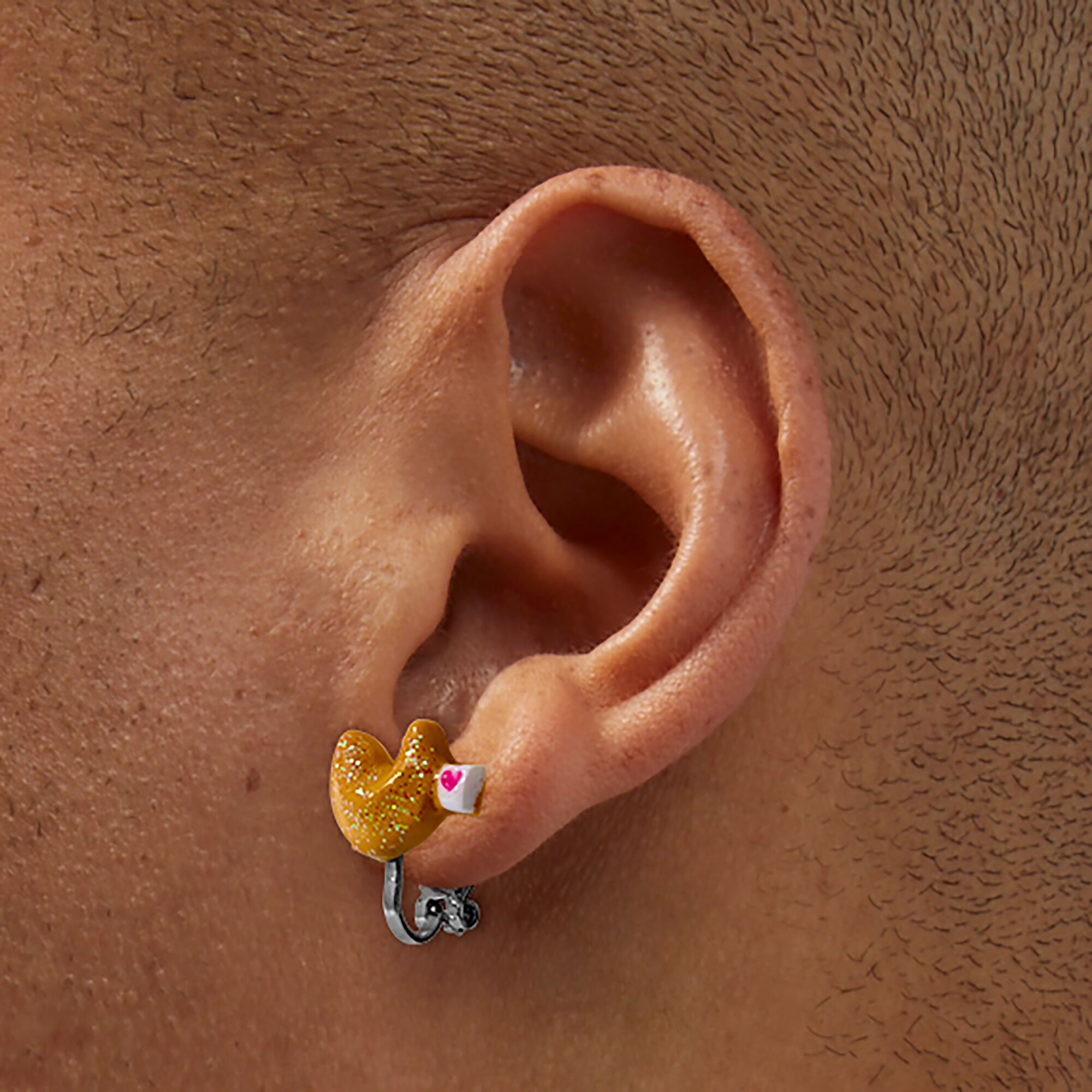 Glitter Fortune Cookie Clip-On Stud Earrings,