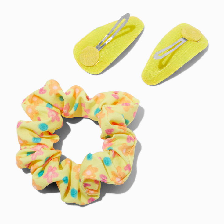 Claire&#39;s Club Yellow Flower Scrunchie &amp; Hair Clip Set - 3 Pack,