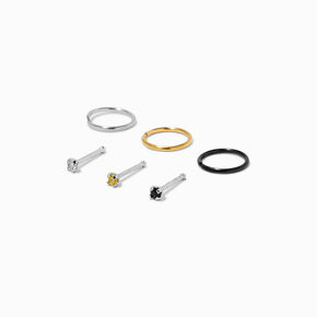 20G Mixed Metal Stainless Steel Crystal Nose Studs &amp; Hoops - 6 Pack,
