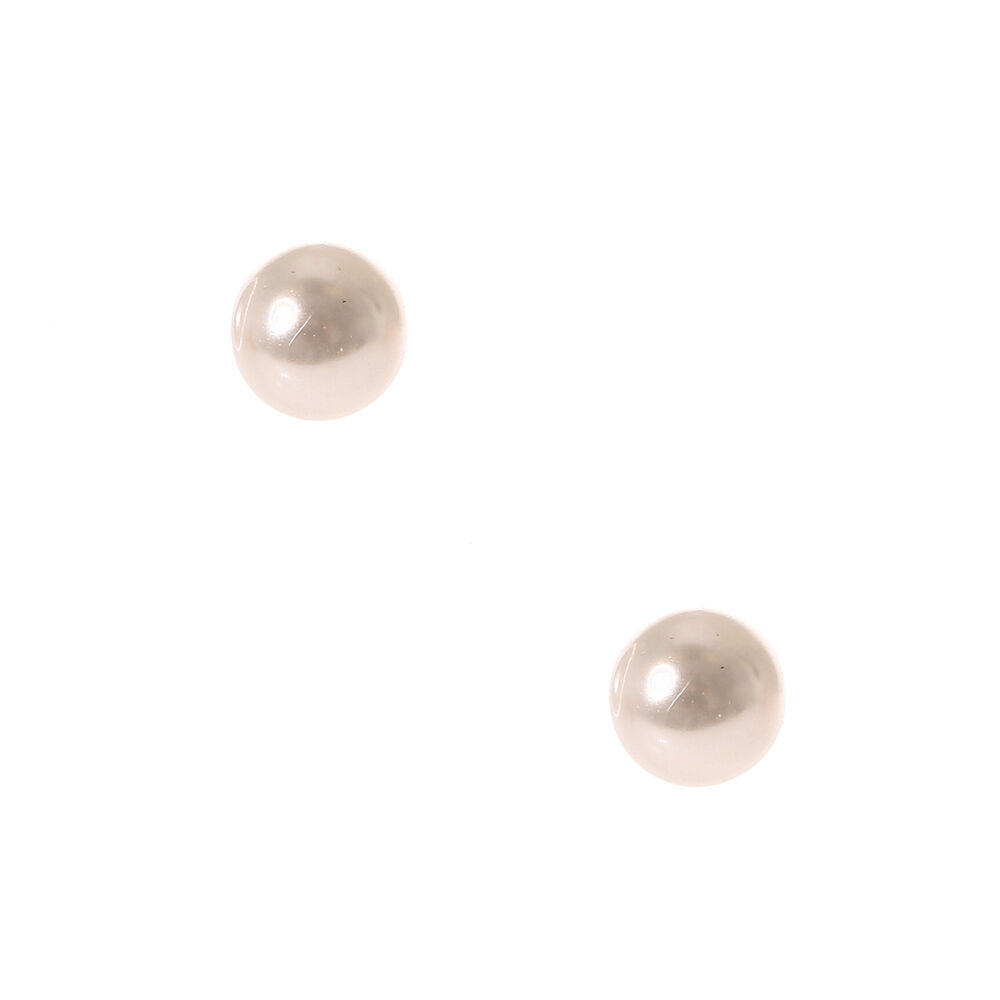 Silver Pearl Stud Earrings - White,