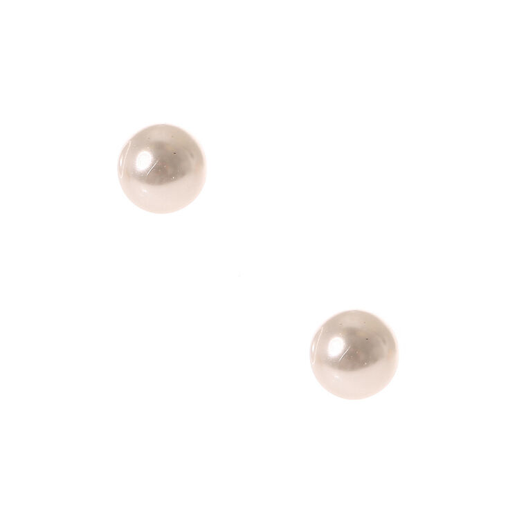 Silver Pearl Stud Earrings - White,