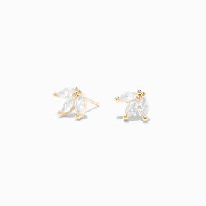 Gold Cubic Zirconia Lotus Stud Earrings,