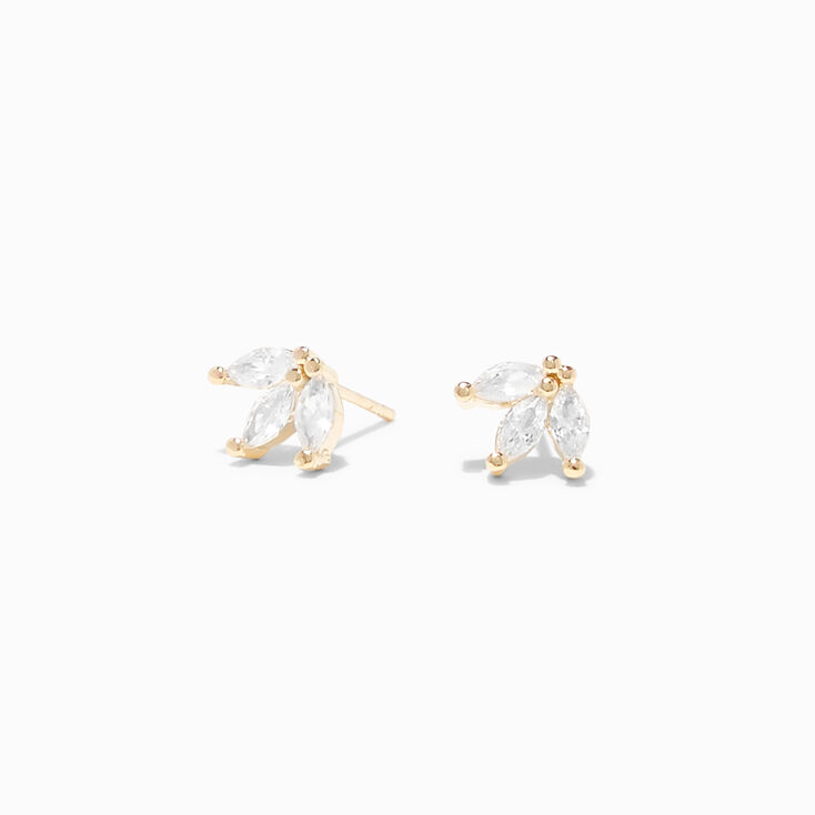 Gold Cubic Zirconia Lotus Stud Earrings,