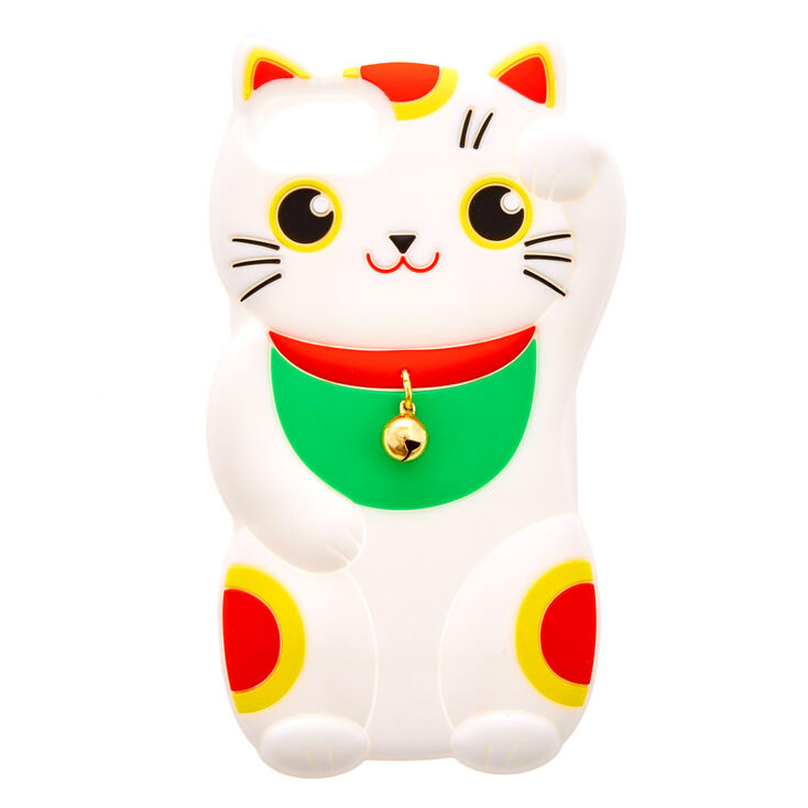 White Lucky Cat Silicone Phone Case - Fits iPhone 6/7/8/SE,