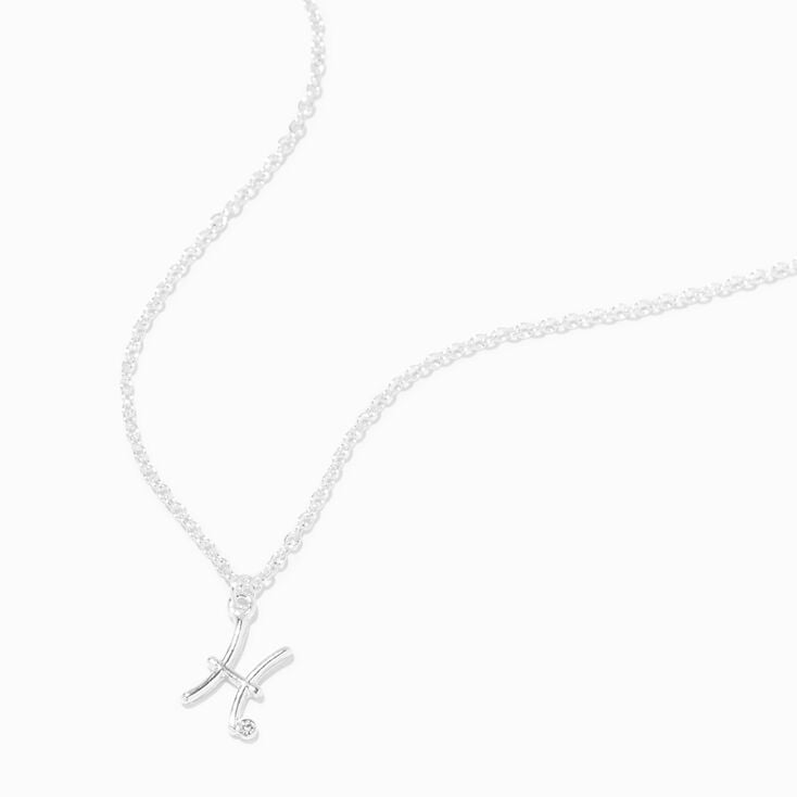 Collier &agrave; pendentif symbole du zodiaque strass couleur argent&eacute;e - Poissons,