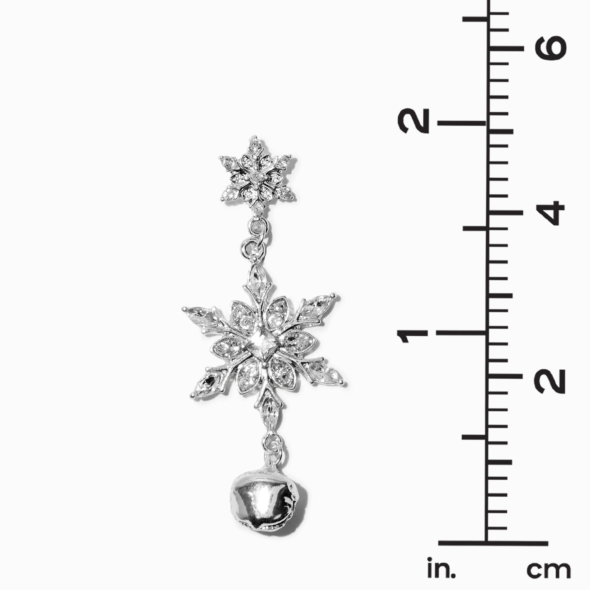 Boucles d'oreilles de 5 cm couleur argentée grelots de Noël et flocons de neige,