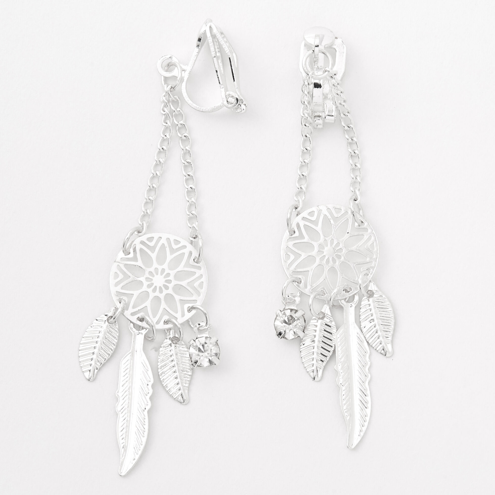 View Claires Tone Dreamcatcher 2 Drop Clip On Earrings Silver information