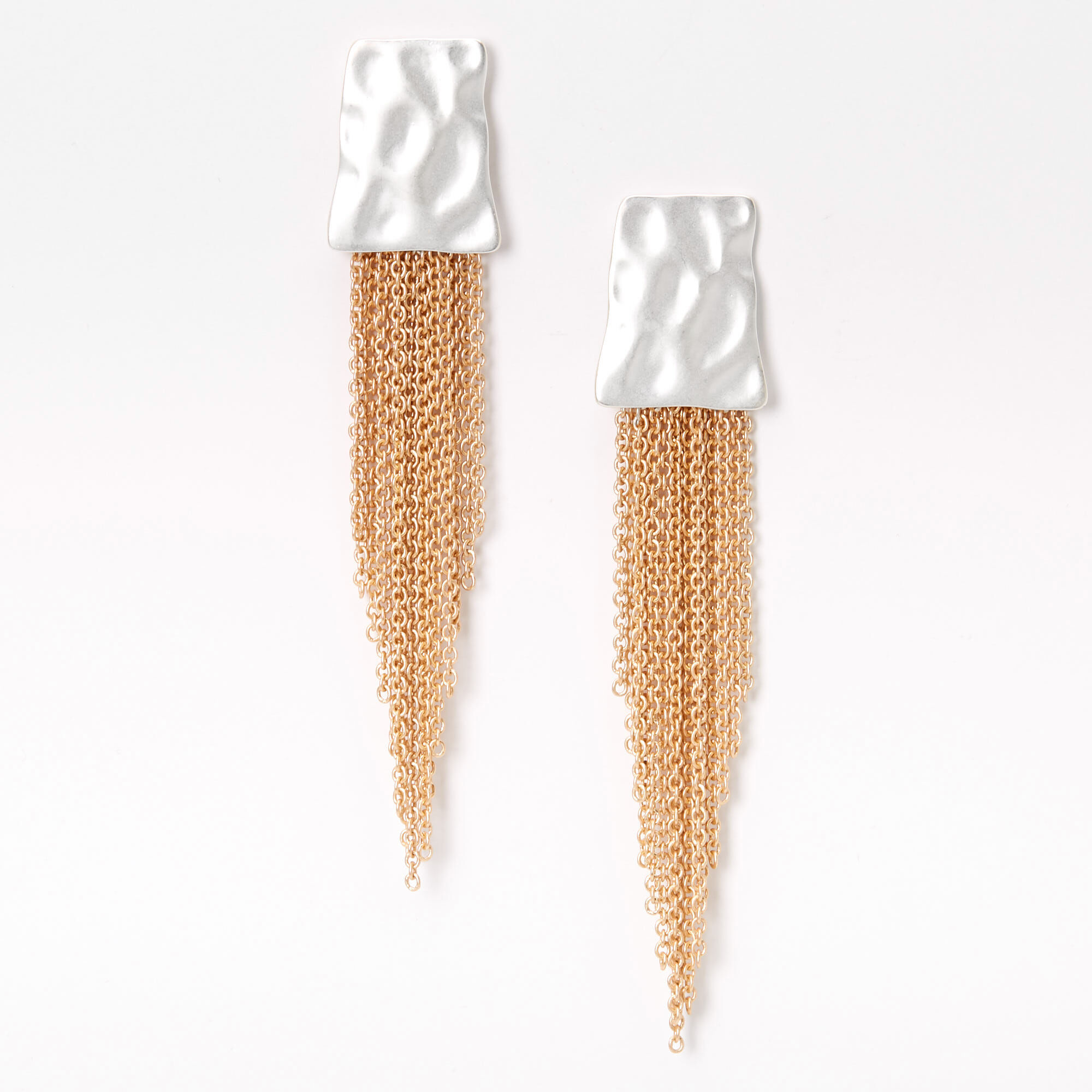 Mixed Metal 3.5" Hammered Linear Chain Drop Earrings,