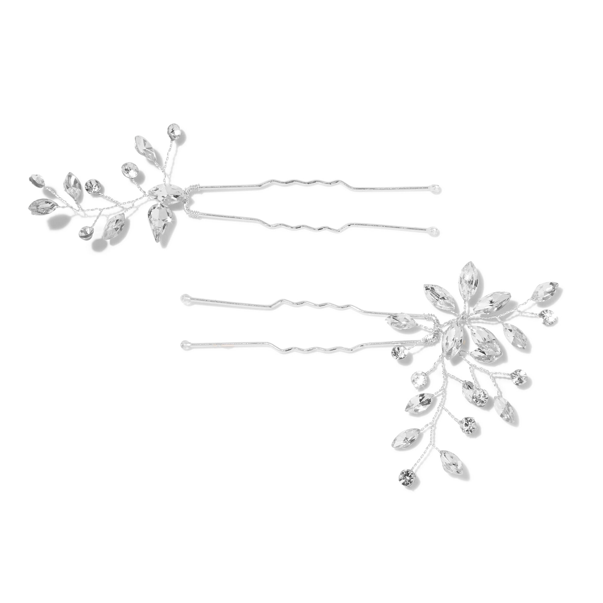 View Claires Crystal Spray Floral Hair Pins 2 Pack Silver information