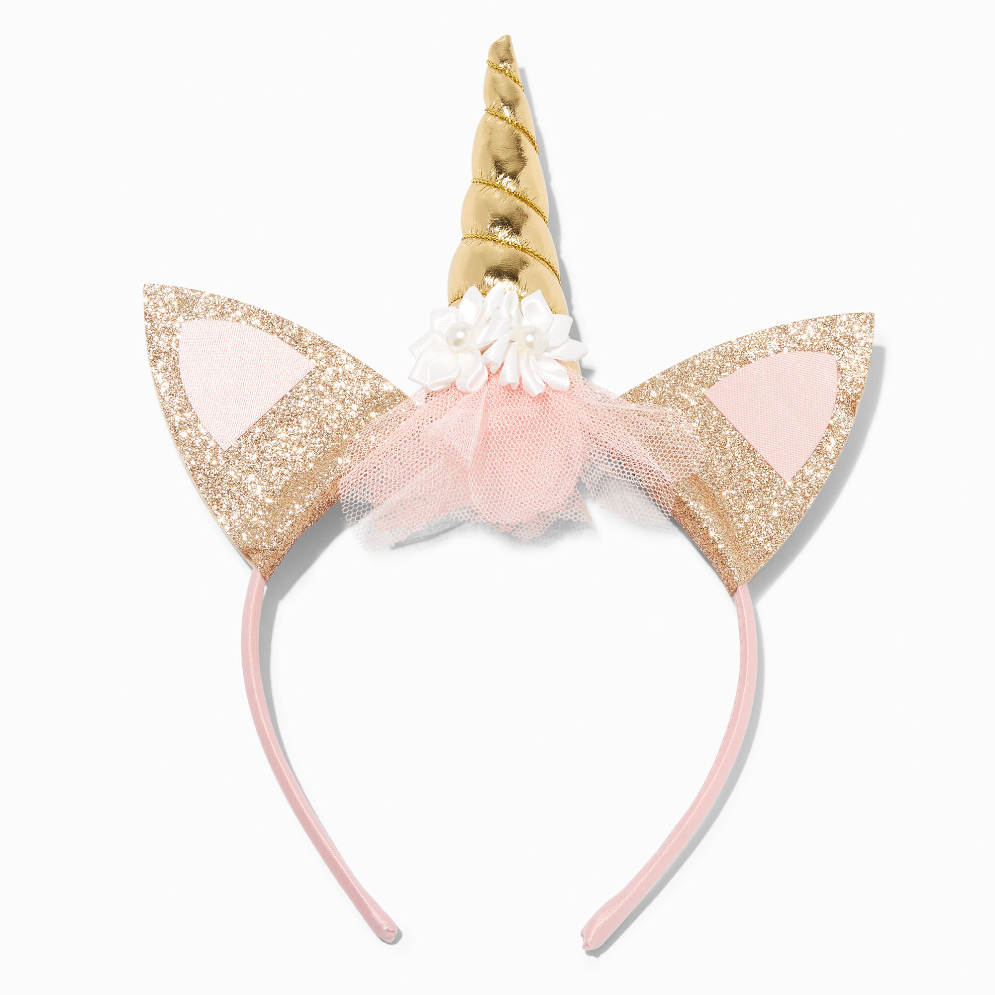 View Claires Club Gold Glitter Unicorn Ears Headband Pink information