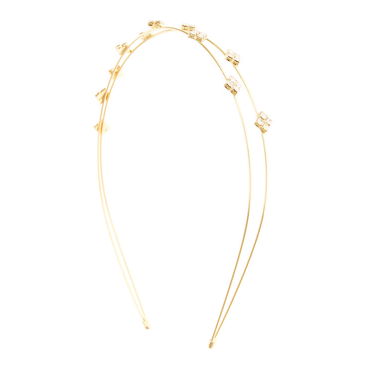 Claire's Serre-tête couleur doré à double rangée serti de fausses pierres en strass carrés