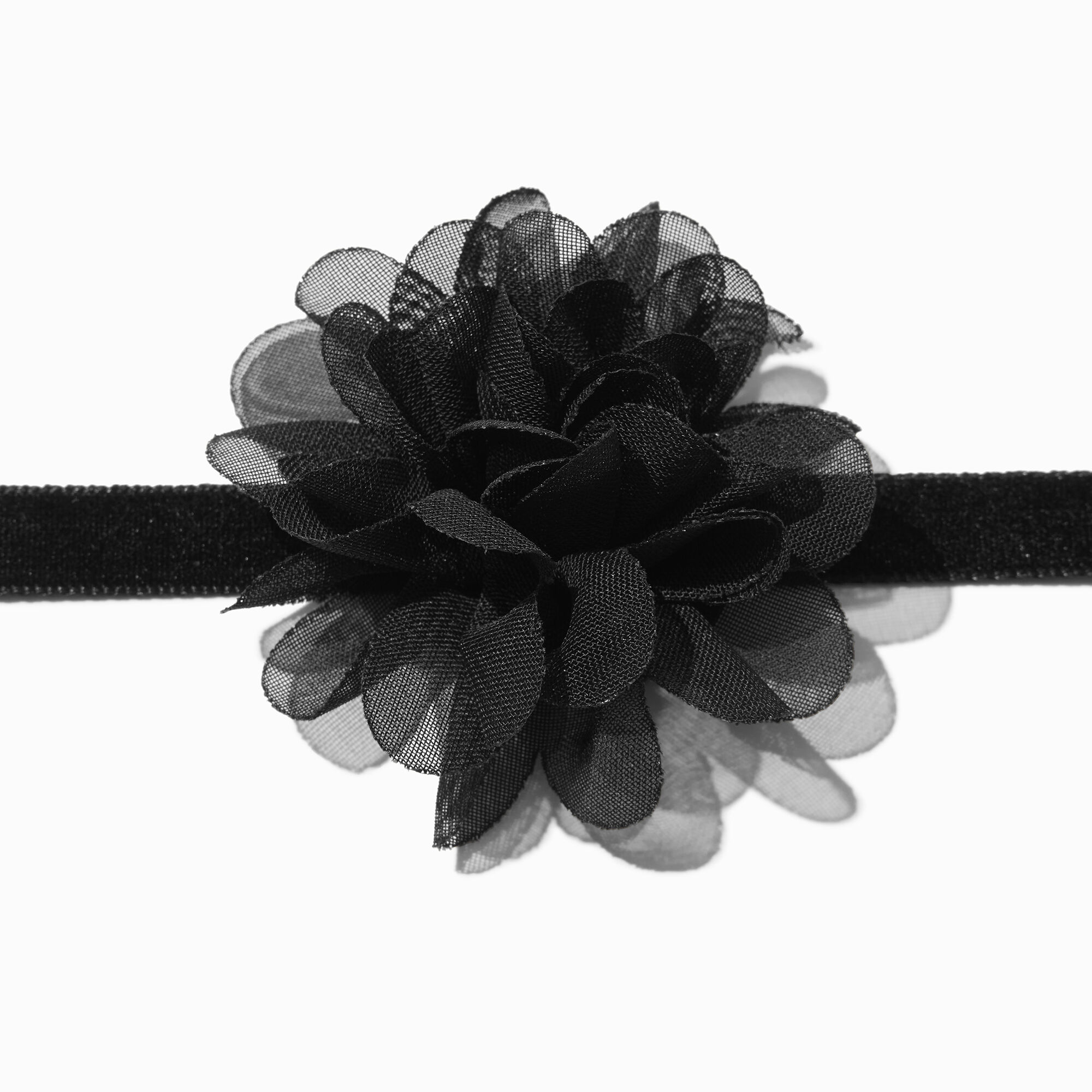 View Claires Chiffon Flower Choker Necklace Black information