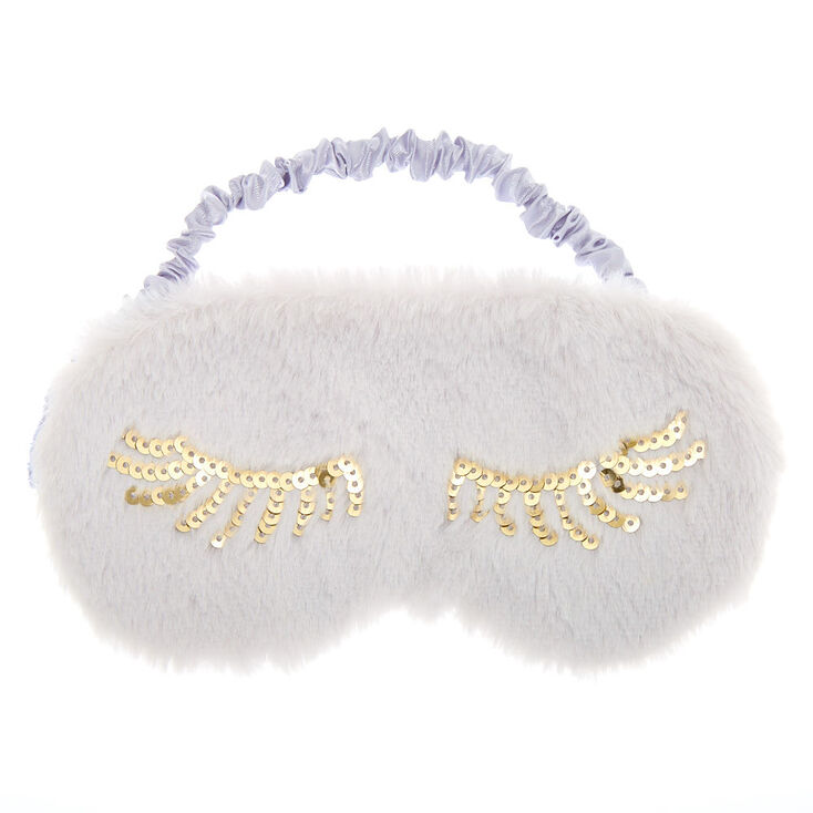 Plush Sequin Eyelash Sleeping Mask - Grey,