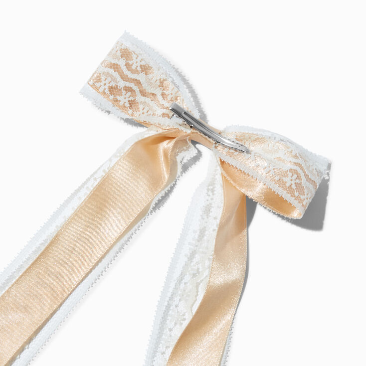 Tan Lace Satin Hair Bow Clip,