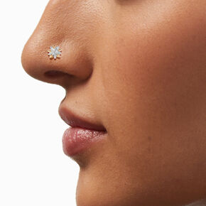 20G Gold-tone Stainless Steel Heart, Star, &amp; Circle Crystal Nose Studs - 3 Pack,