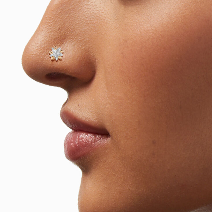 20G Gold-tone Stainless Steel Heart, Star, &amp; Circle Crystal Nose Studs - 3 Pack,