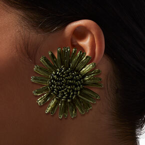 Green Raffia Daisy Stud Earrings,