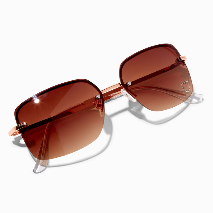 Amber Studded Heart Rectangle Sunglasses - Pink,