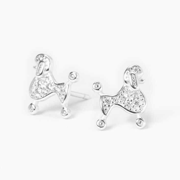 Sterling Silver Cubic Zirconia Poodle Stud Earrings,