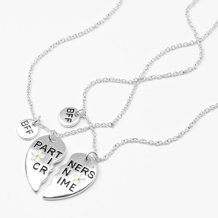 Partners In Crime Heart Pendant Necklaces - 2 Pack, Silver,