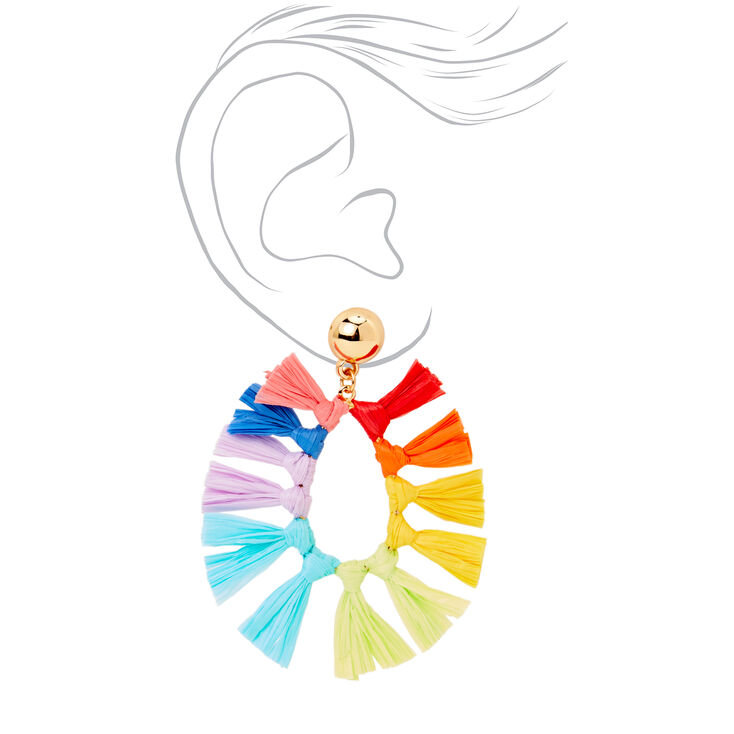 Gold 2&quot; Rainbow Tassel Drop Earrings,