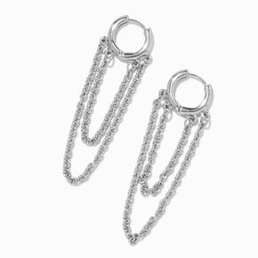 Silver 10MM Double Chain Huggie Hoop Earrings,