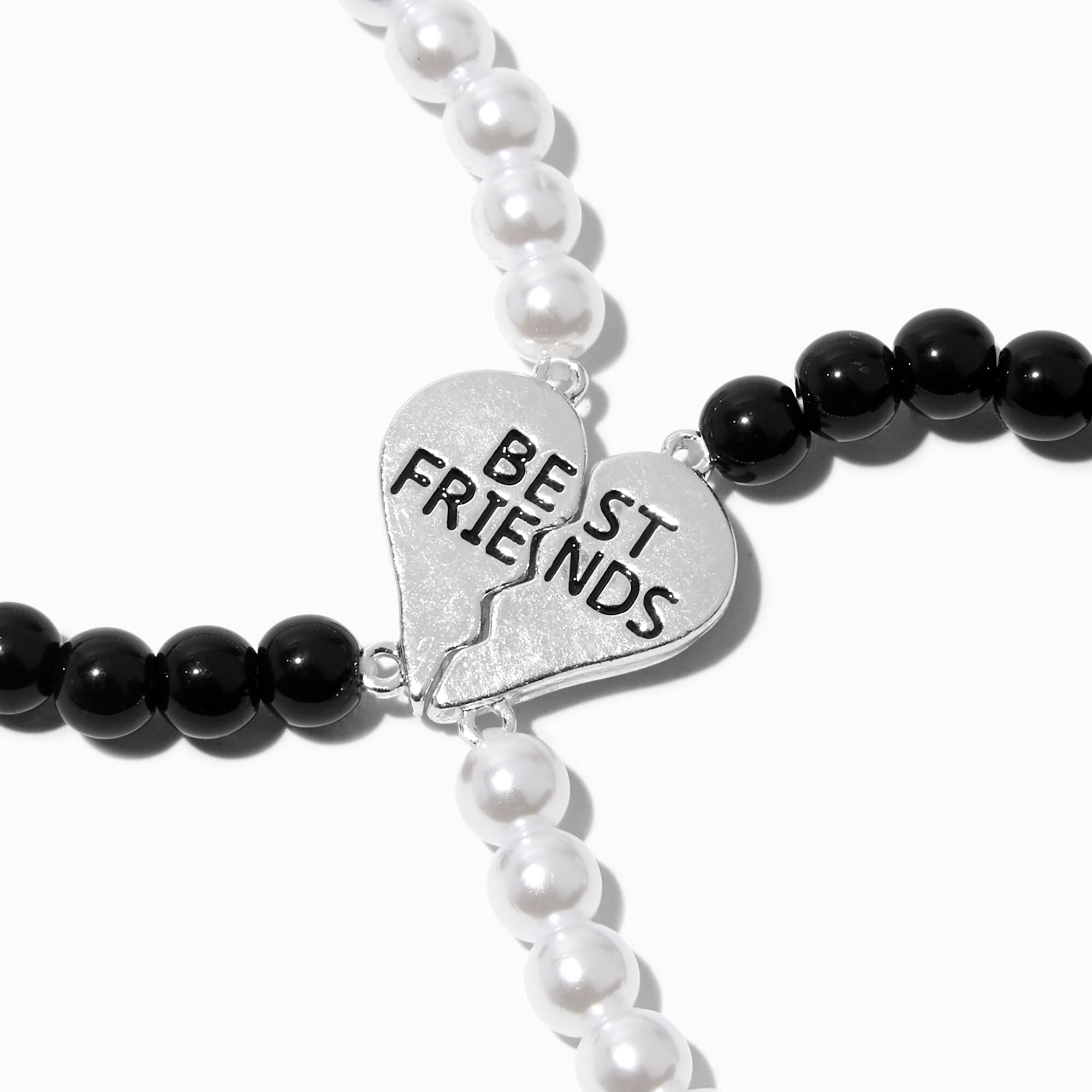 Best Friends Black Pearl Split Heart Beaded Bracelet Set 2 Pack