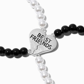 Bracelets perl&eacute;s c&oelig;ur fendu perles d&#39;imitation et billes noires best friends - Lot de 2,